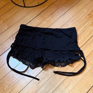 Black Lace Trim Ruffle Tie Shorts